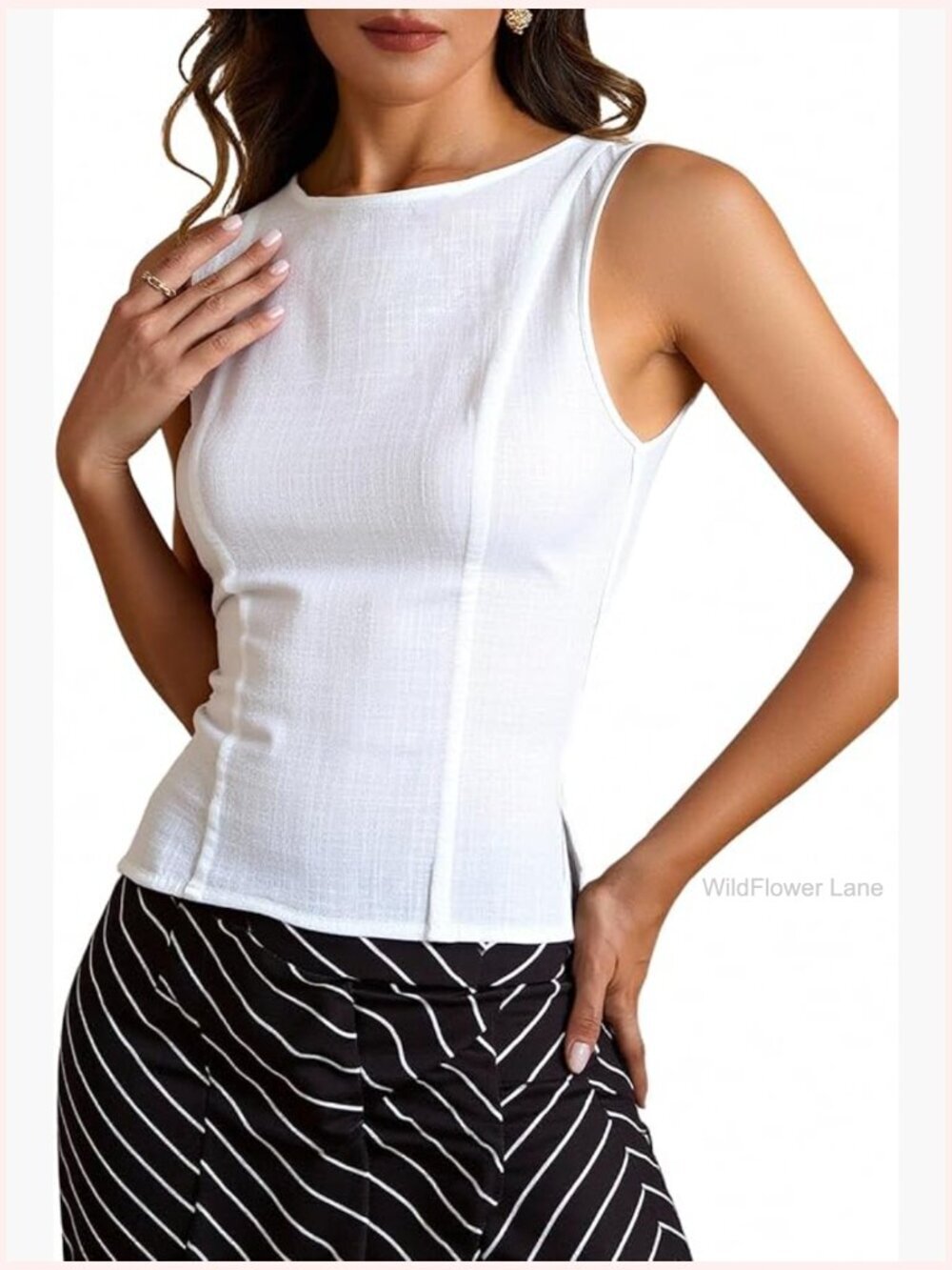 Sleeveless Split Hem Crew Neck Blouse for Women Dressy Casual Work Tank Top